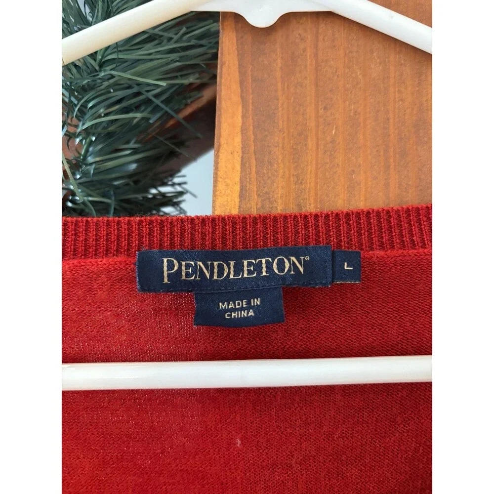 Pendleton Women's 100% Merino Wool v neck Sweater large orange medium - Picture 3 of 9